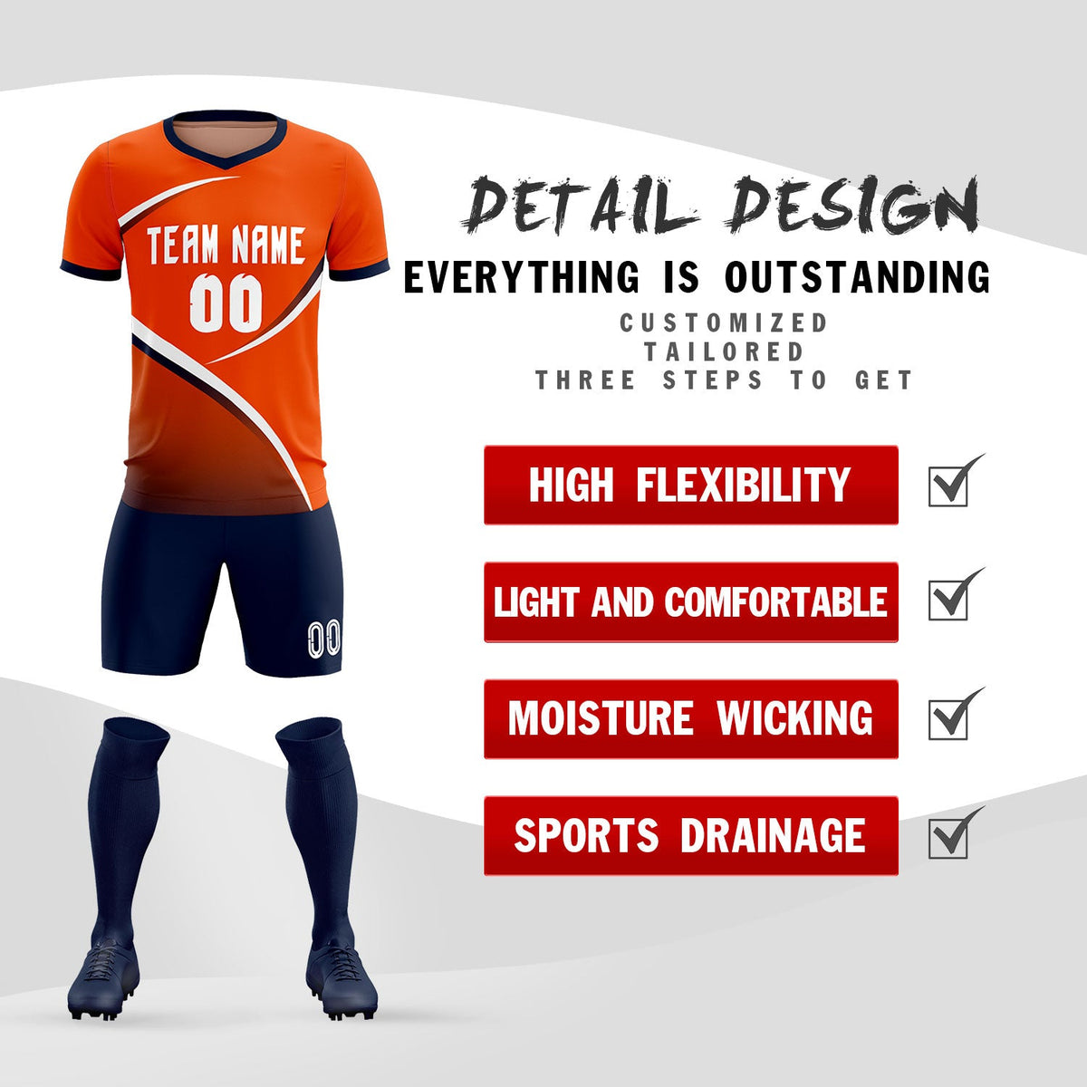 Custom Orange Navy Color Block Training Uniform For Men Soccer Sets Jersey