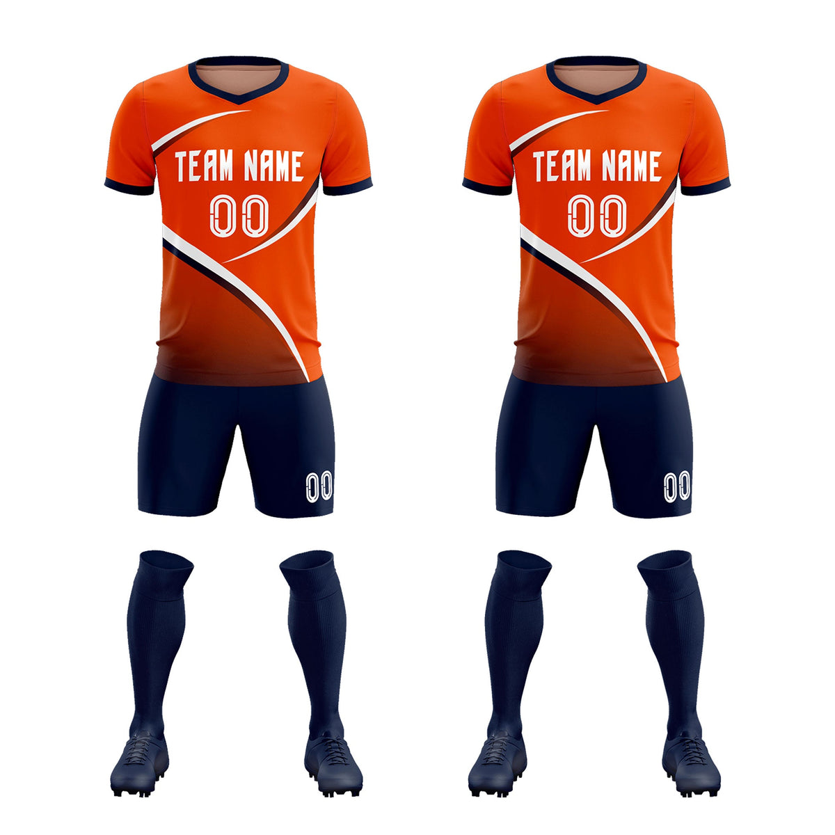 Custom Orange Navy Color Block Training Uniform For Men Soccer Sets Jersey