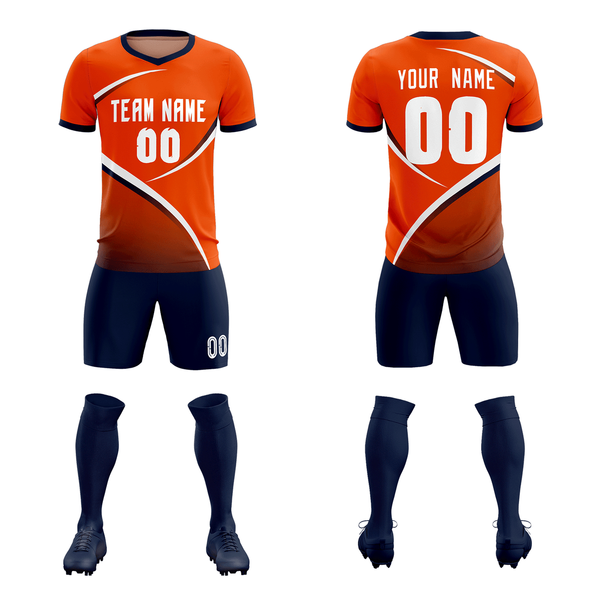 Custom Orange Navy Color Block Training Uniform For Men Soccer Sets Jersey