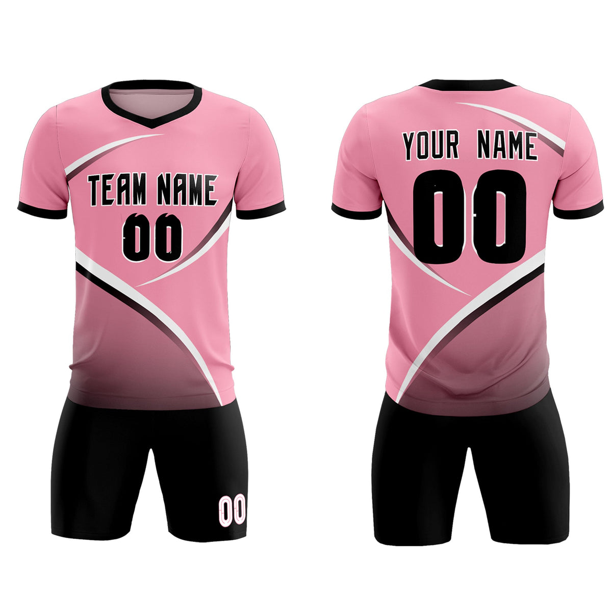 Custom Light Pink Black Color Block Training Uniform For Men Soccer Sets Jersey