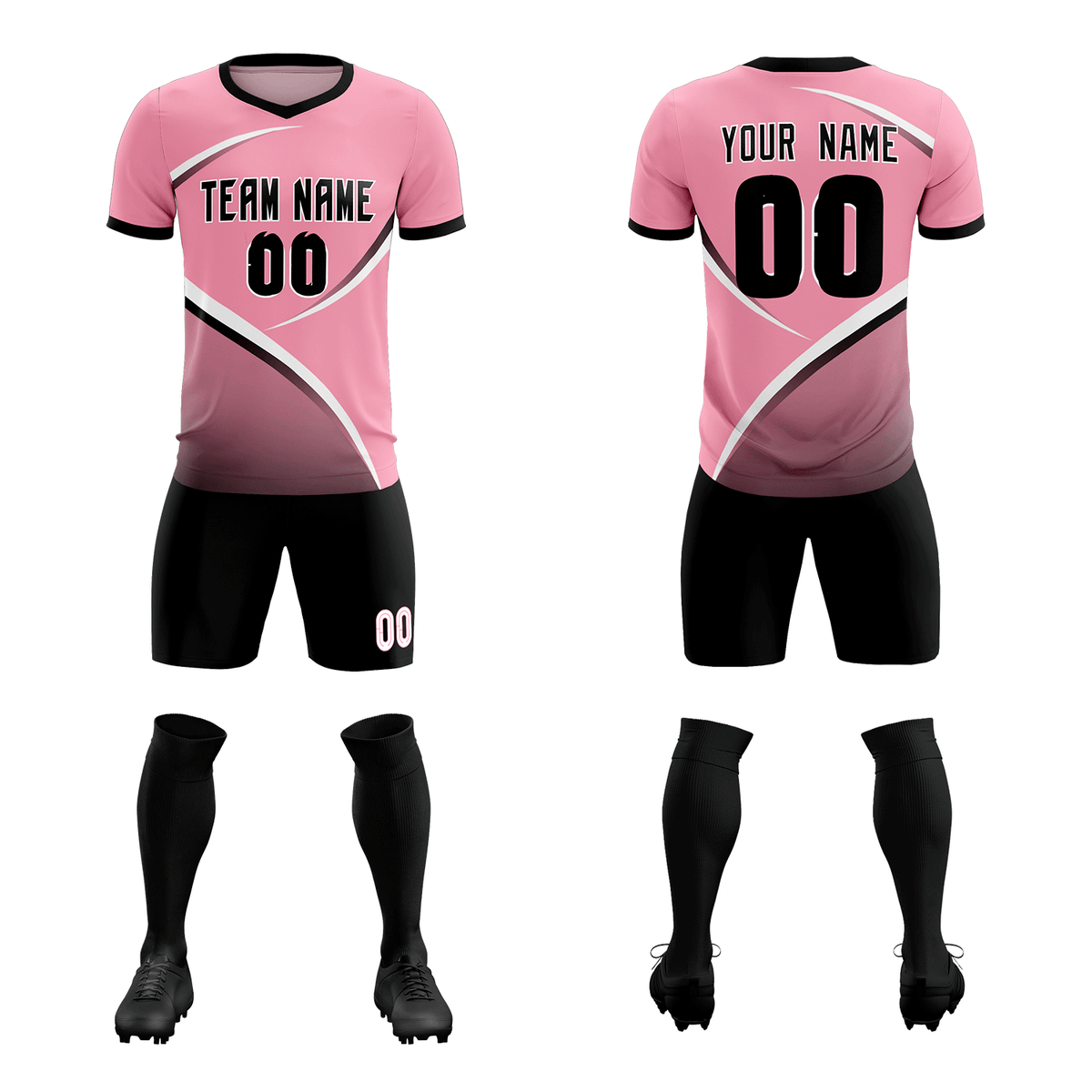 Custom Light Pink Black Color Block Training Uniform For Men Soccer Sets Jersey