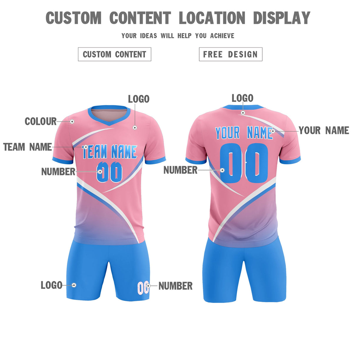 Custom Light Pink Powder Blue Color Block Training Uniform For Men Soccer Sets Jersey