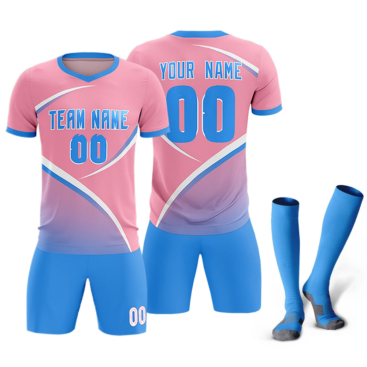 Custom Light Pink Powder Blue Color Block Training Uniform For Men Soccer Sets Jersey