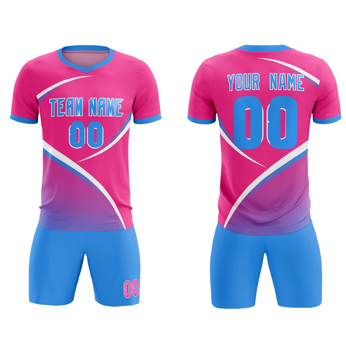 Custom Pink Powder Blue Color Block Training Uniform For Men Soccer Sets Jersey