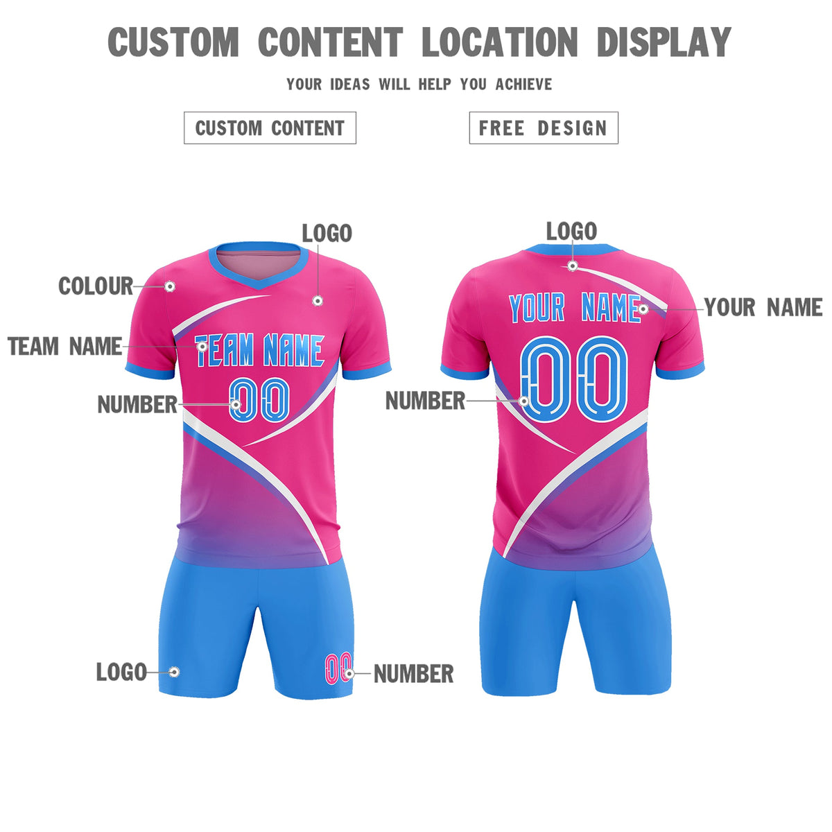 Custom Pink Powder Blue Color Block Training Uniform For Men Soccer Sets Jersey