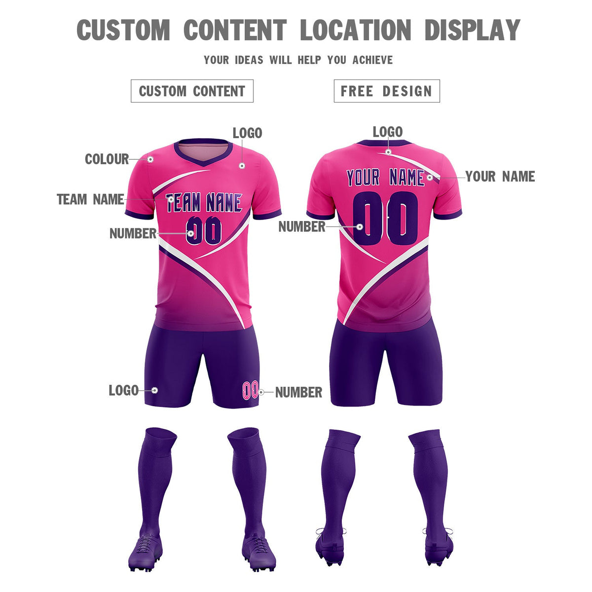 Custom Pink Purple Color Block Training Uniform For Men Soccer Sets Jersey
