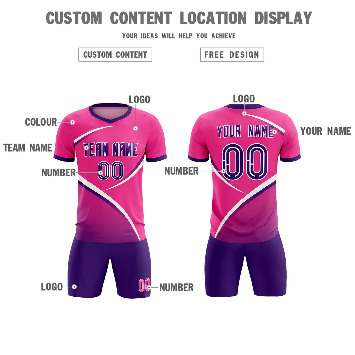 Custom Pink Purple Color Block Training Uniform For Men Soccer Sets Jersey