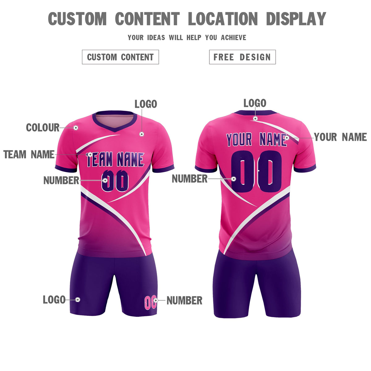 Custom Pink Purple Color Block Training Uniform For Men Soccer Sets Jersey