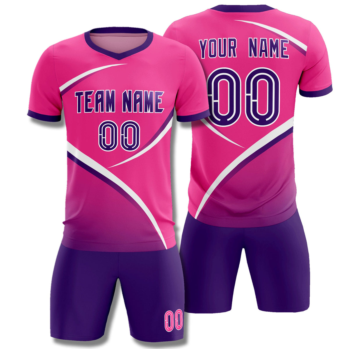 Custom Pink Purple Color Block Training Uniform For Men Soccer Sets Jersey