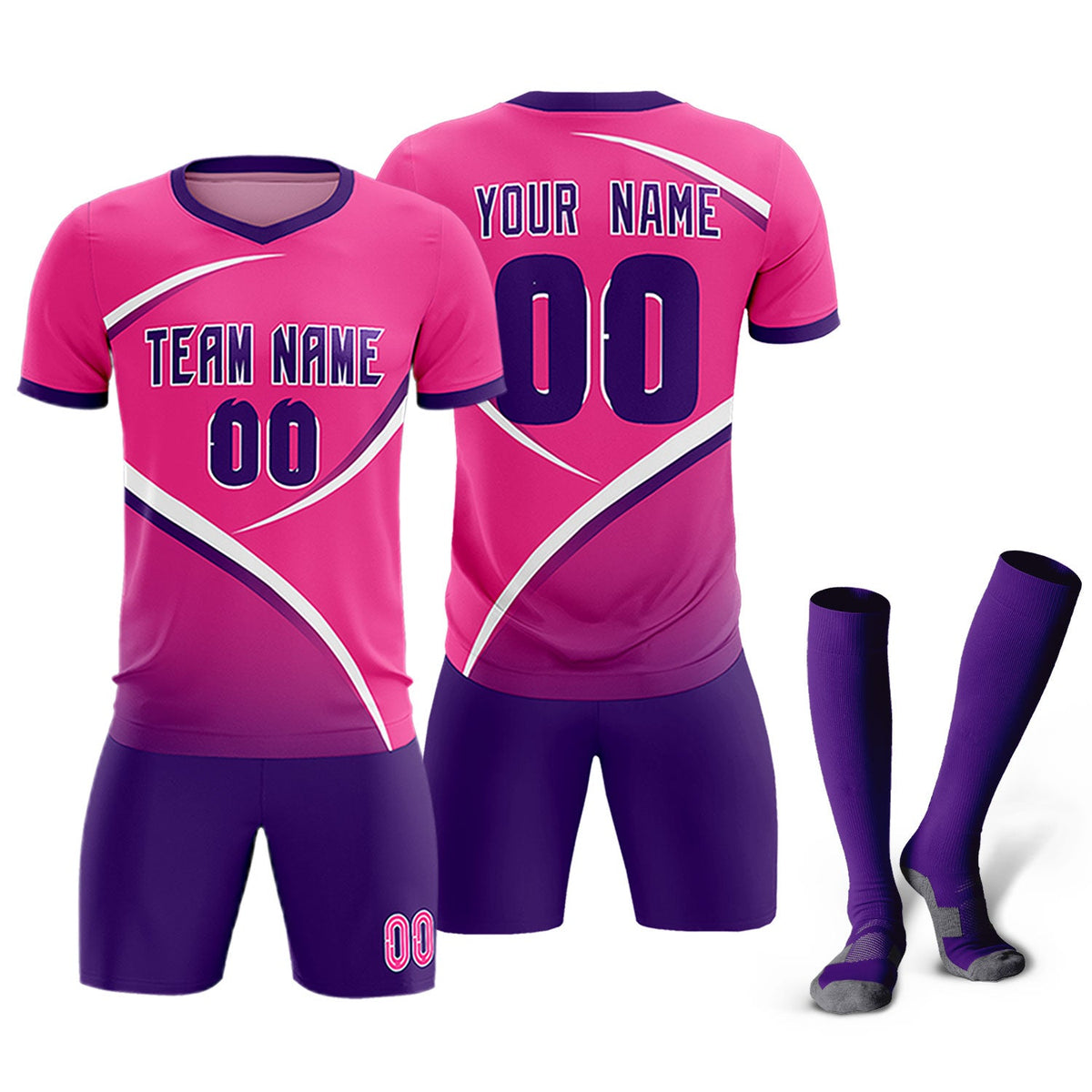 Custom Pink Purple Color Block Training Uniform For Men Soccer Sets Jersey