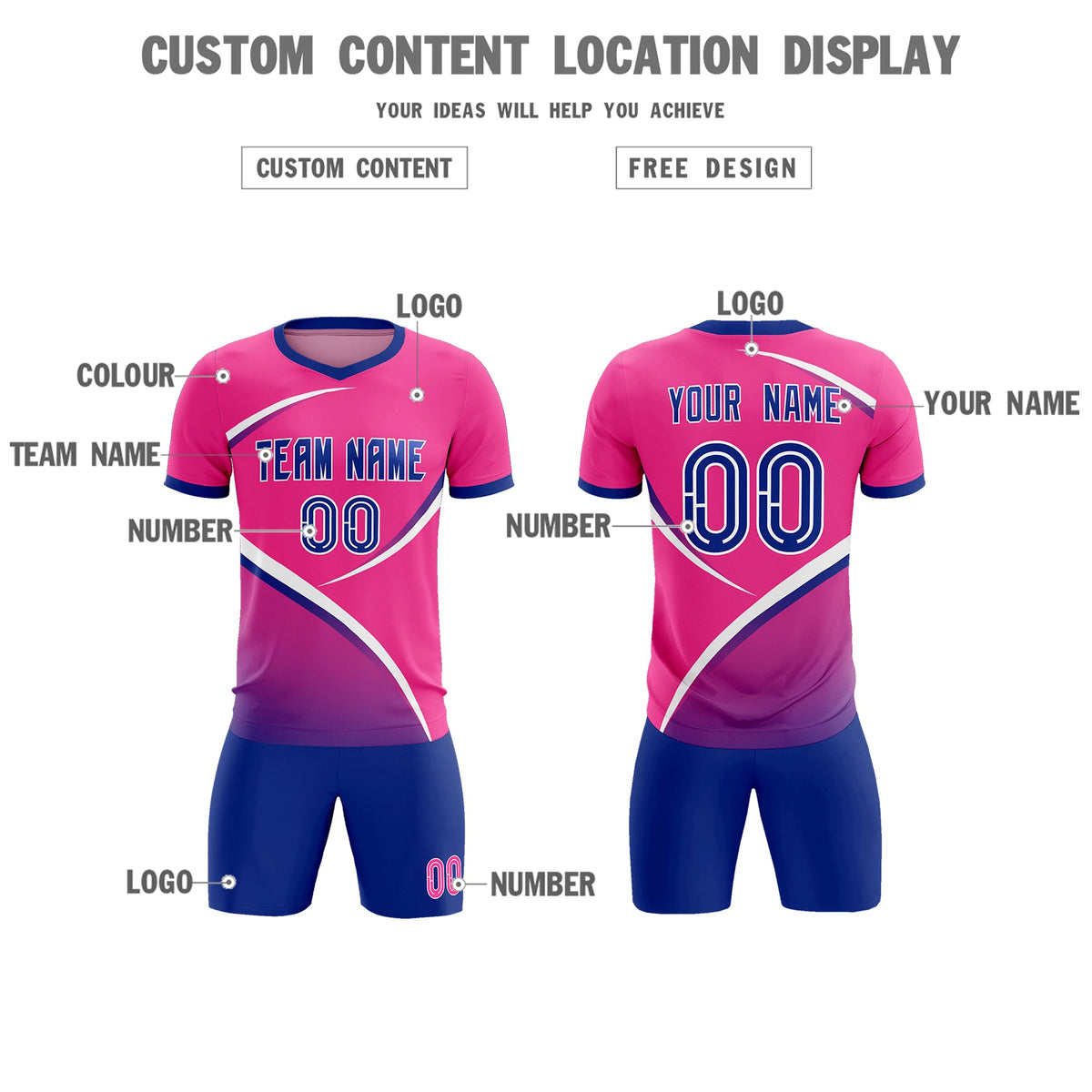 Custom Pink Royal Color Block Training Uniform For Men Soccer Sets Jersey