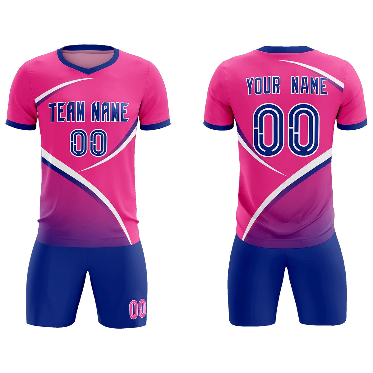 Custom Pink Royal Color Block Training Uniform For Men Soccer Sets Jersey