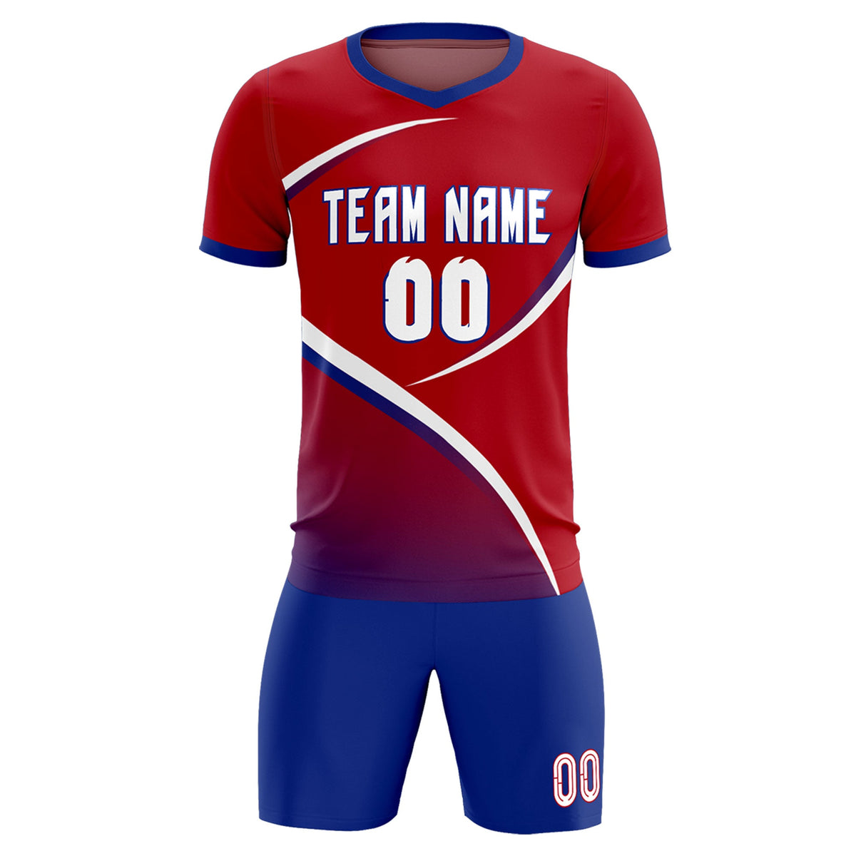 Custom Red Royal Color Block Training Uniform For Men Soccer Sets Jersey