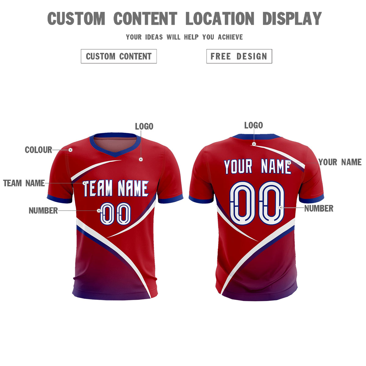 Custom Red Royal Color Block Training Uniform For Men Soccer Sets Jersey