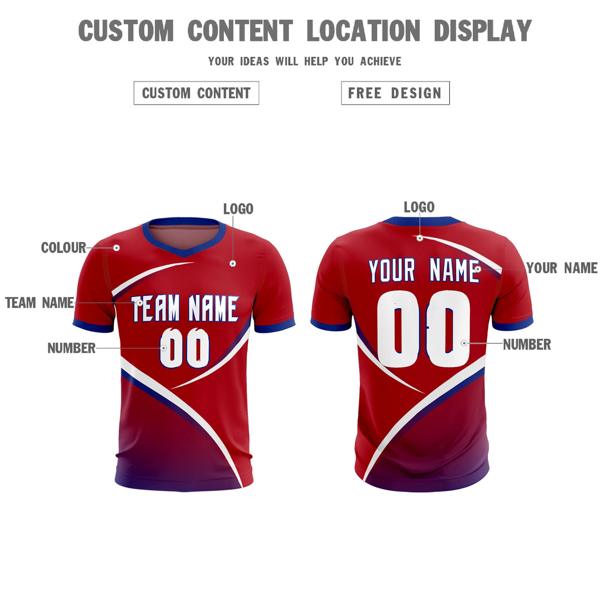 Custom Red Royal Color Block Training Uniform For Men Soccer Sets Jersey