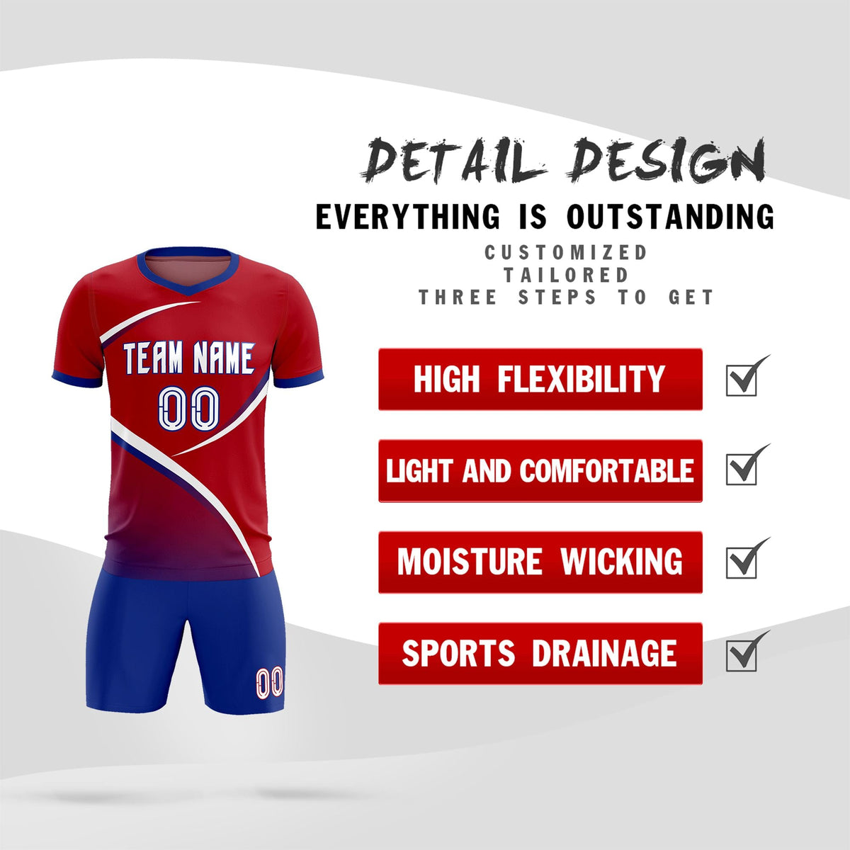Custom Red Royal Color Block Training Uniform For Men Soccer Sets Jersey