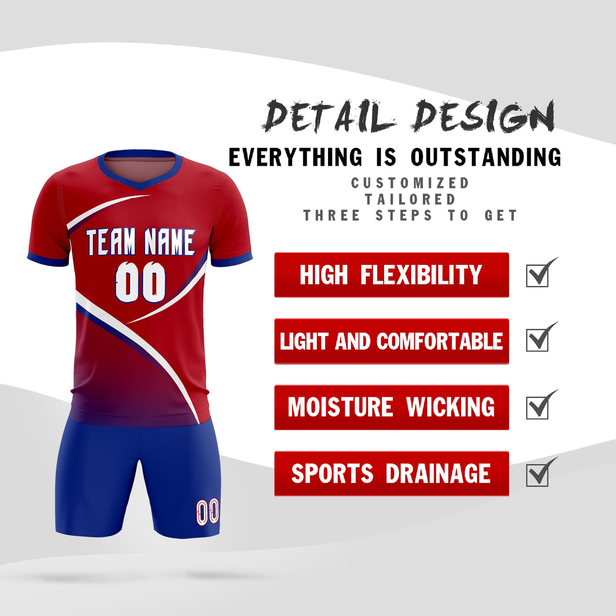 Custom Red Royal Color Block Training Uniform For Men Soccer Sets Jersey