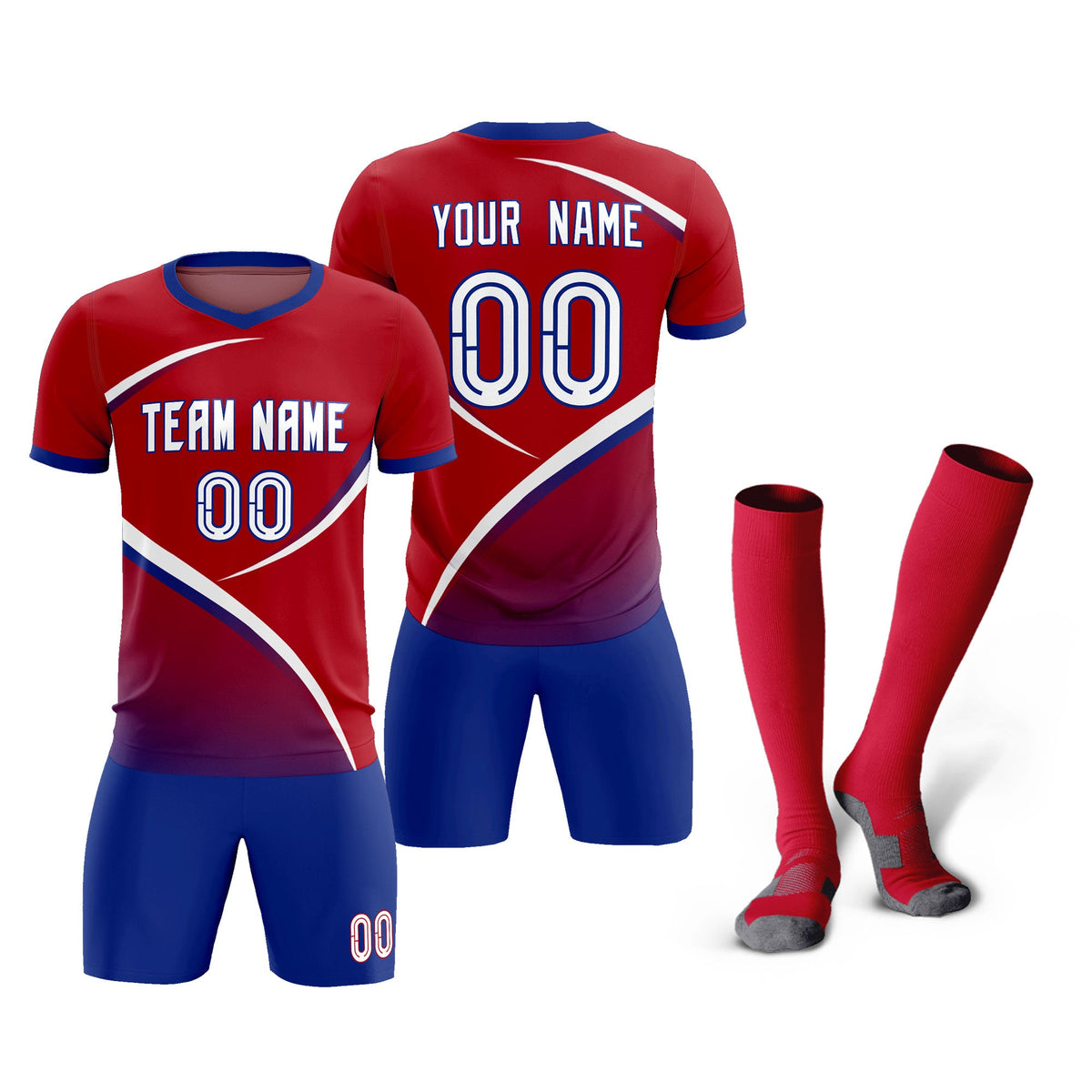 Custom Red Royal Color Block Training Uniform For Men Soccer Sets Jersey