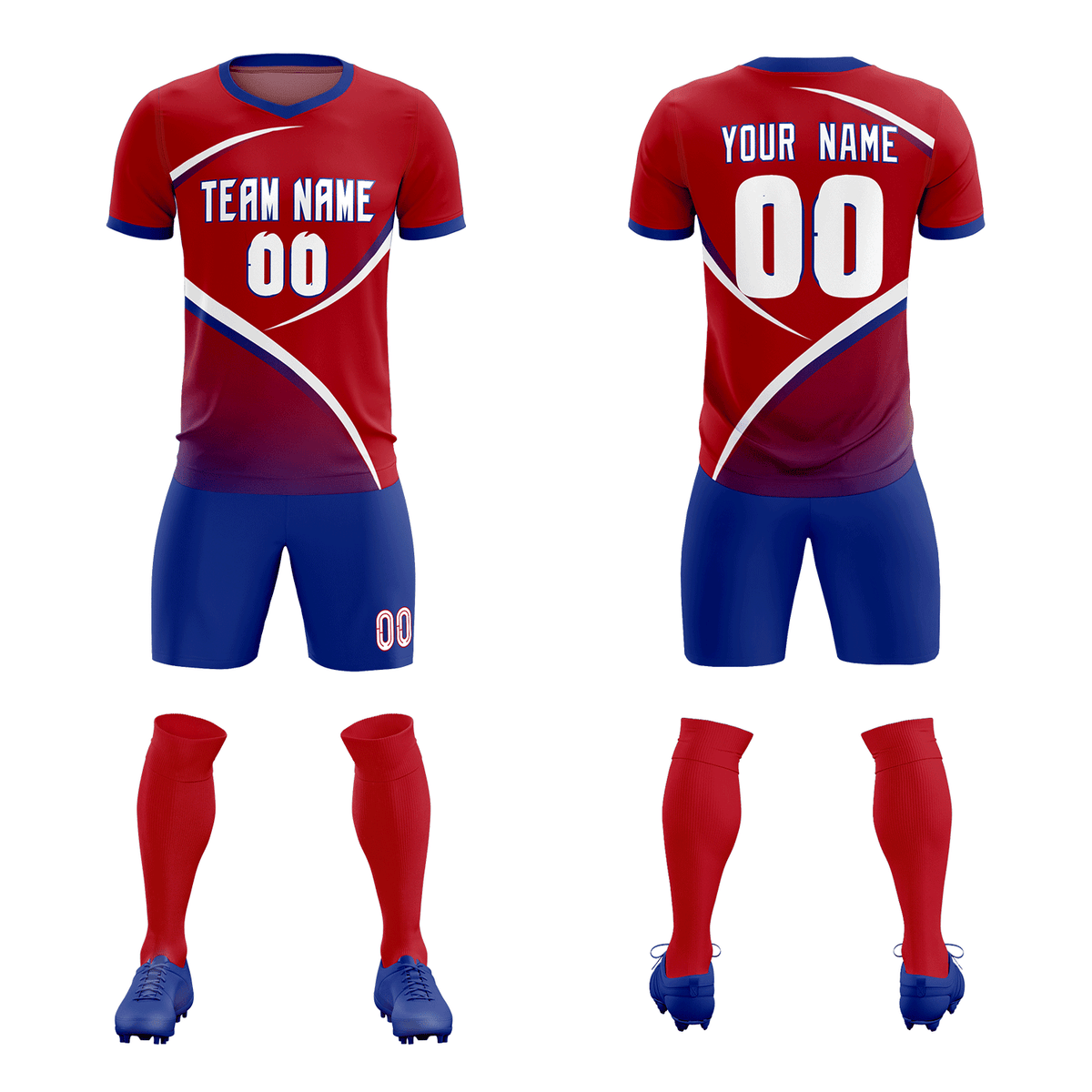 Custom Red Royal Color Block Training Uniform For Men Soccer Sets Jersey
