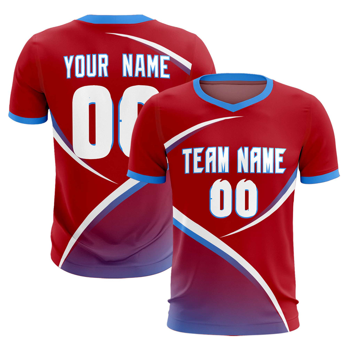 Custom Red Powder Blue Color Block Training Uniform For Men Soccer Sets Jersey