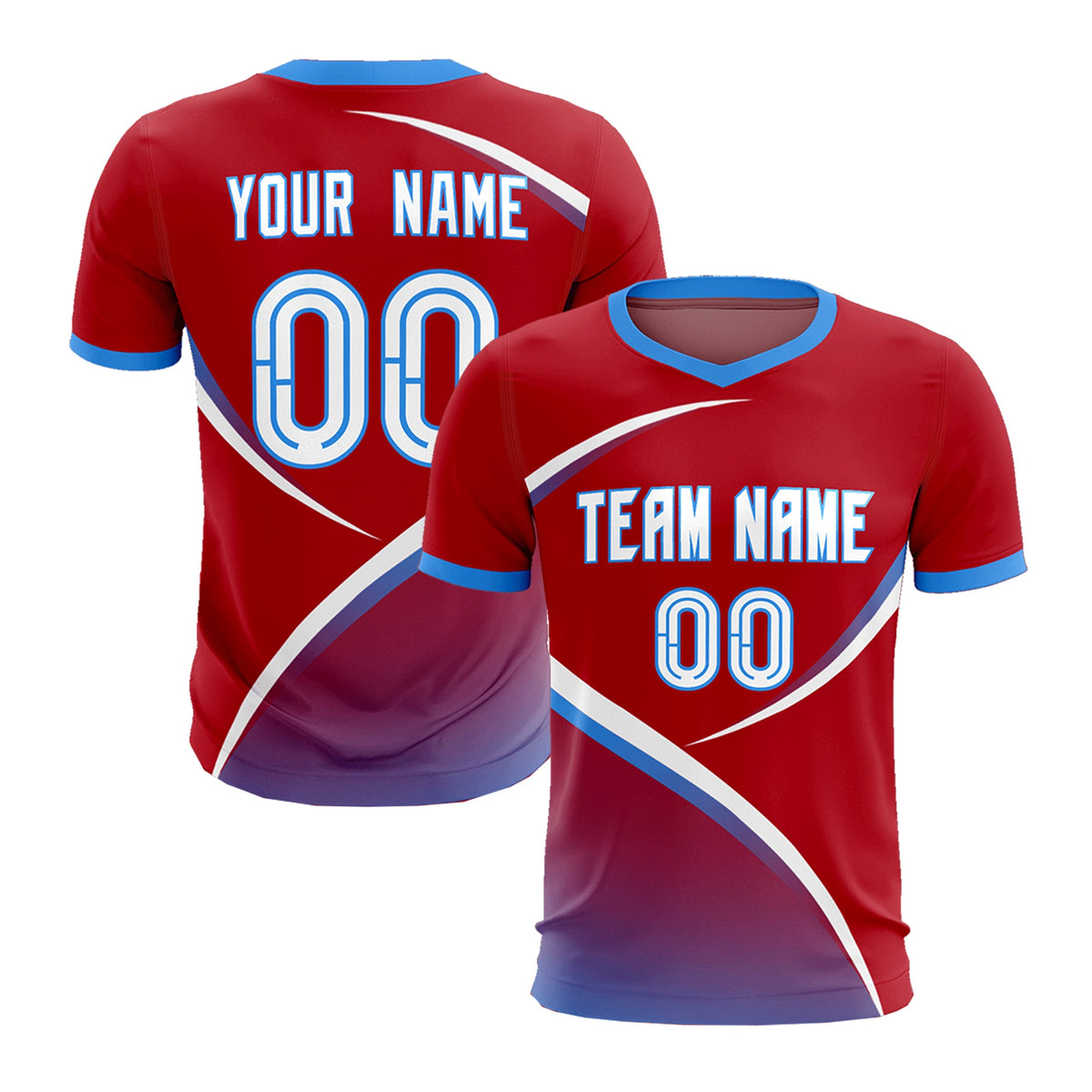 Custom Red Powder Blue Color Block Training Uniform For Men Soccer Sets Jersey