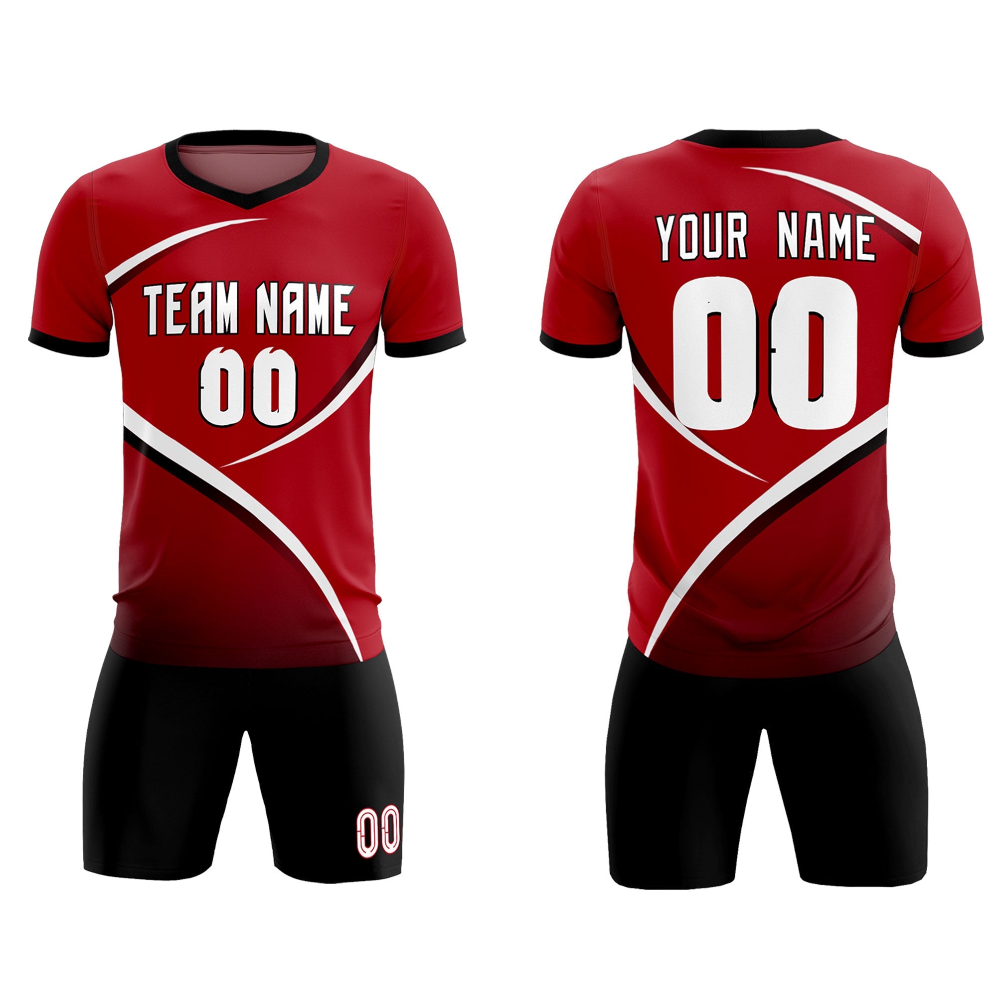 Custom Red Black Color Block Training Uniform For Men Soccer Sets Jersey