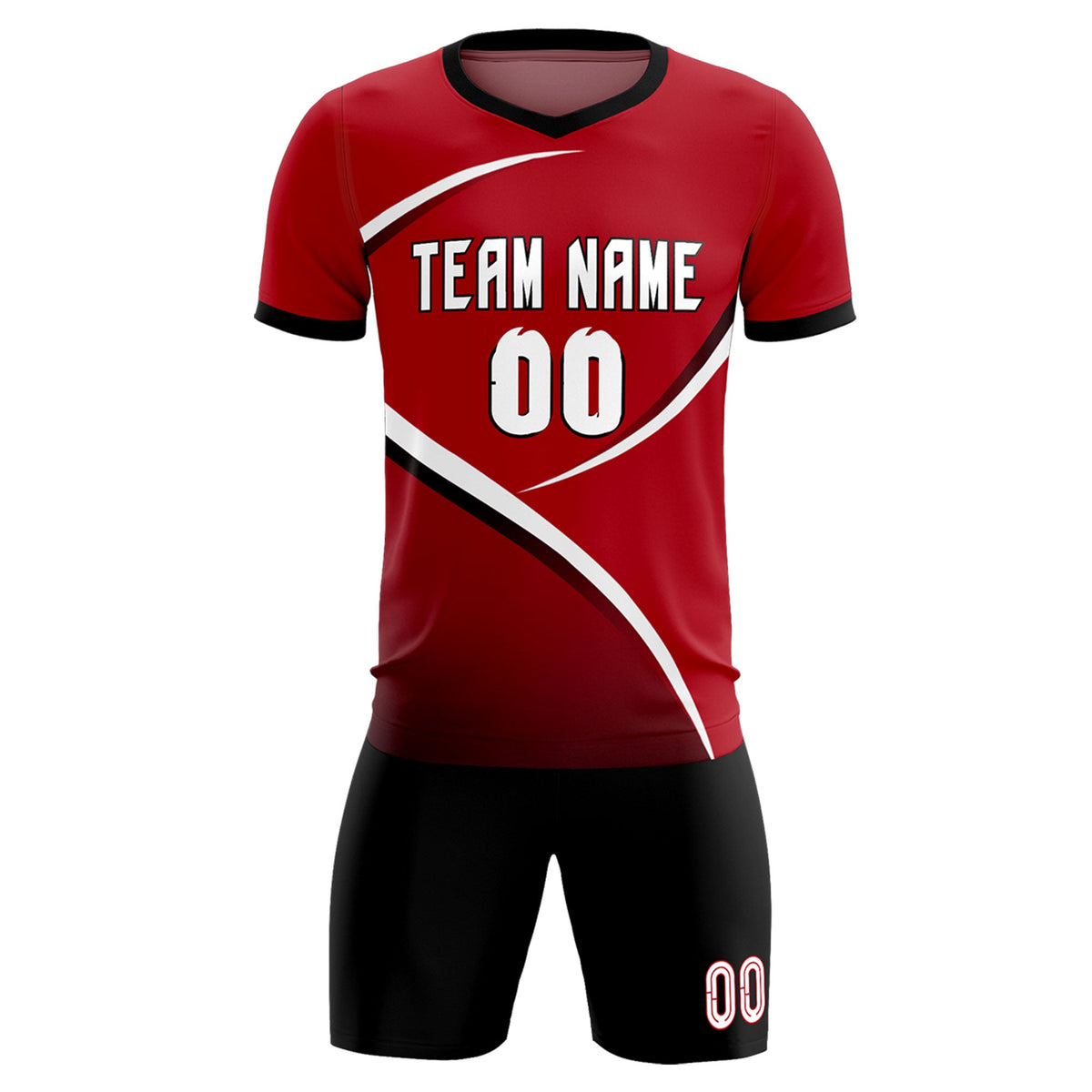 Custom Red Black Color Block Training Uniform For Men Soccer Sets Jersey