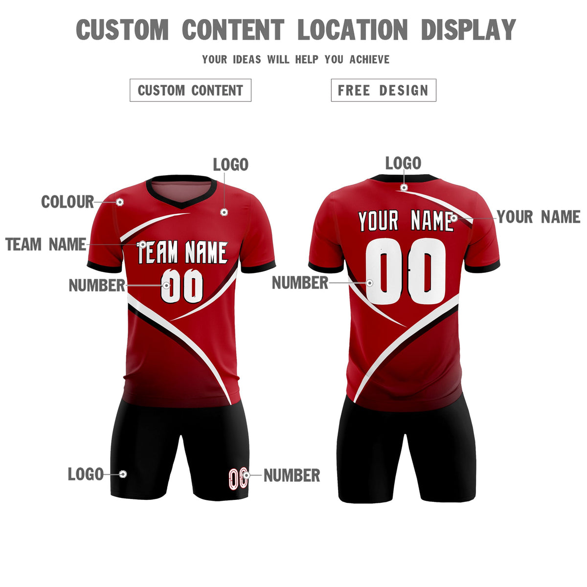 Custom Red Black Color Block Training Uniform For Men Soccer Sets Jersey