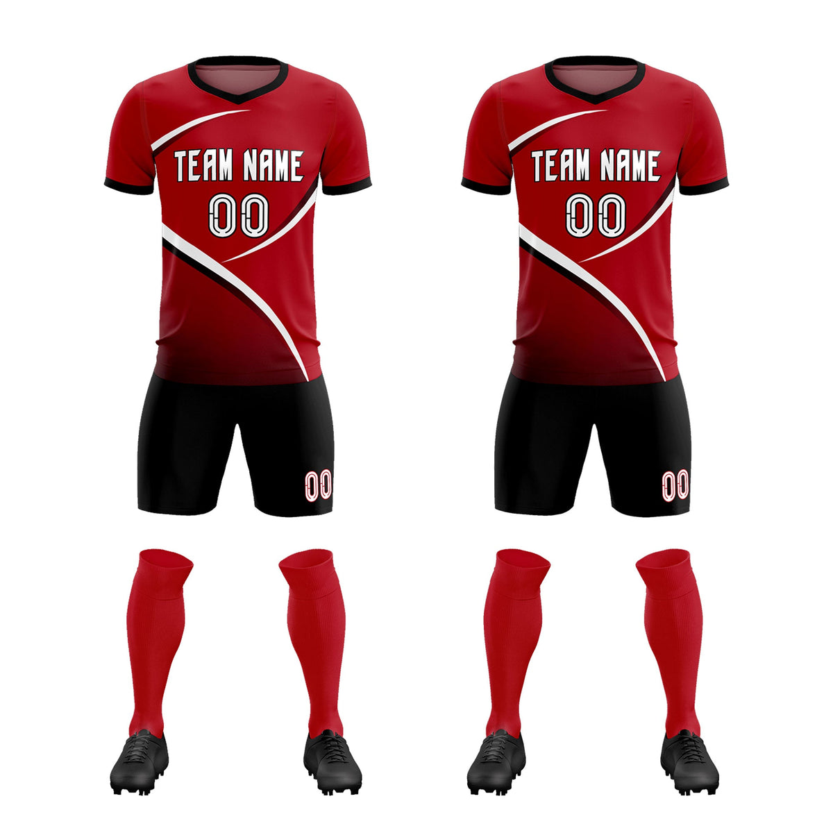 Custom Red Black Color Block Training Uniform For Men Soccer Sets Jersey