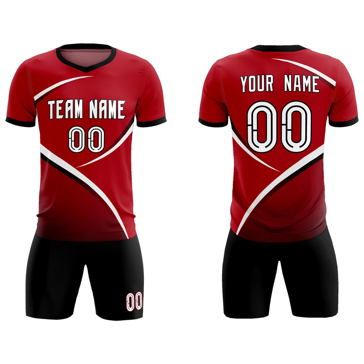 Custom Red Black Color Block Training Uniform For Men Soccer Sets Jersey