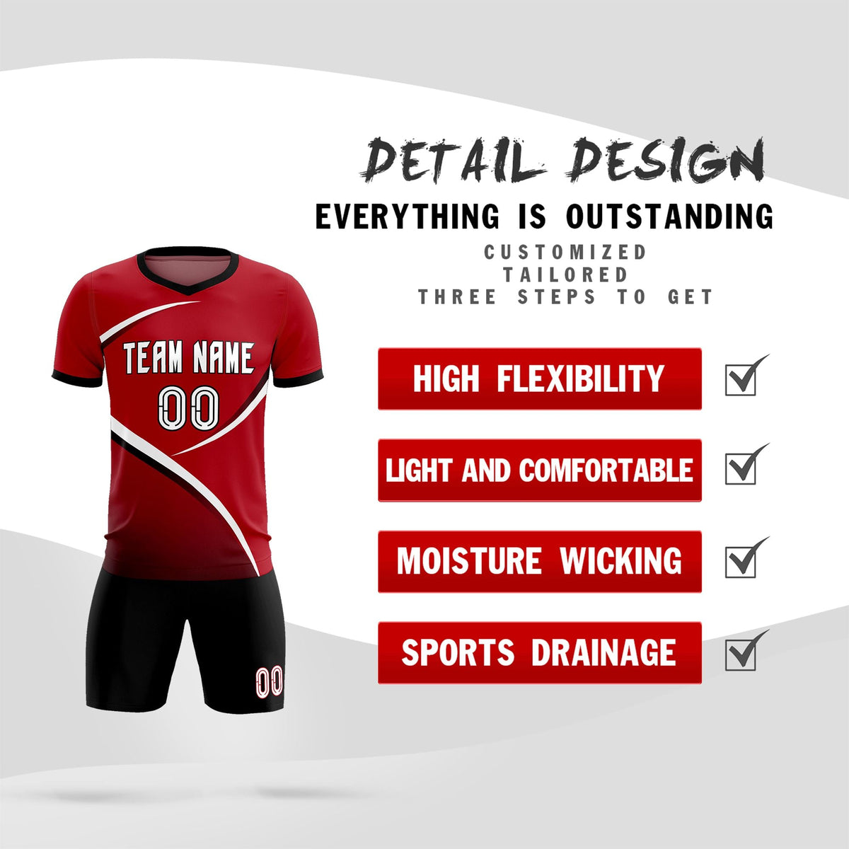 Custom Red Black Color Block Training Uniform For Men Soccer Sets Jersey