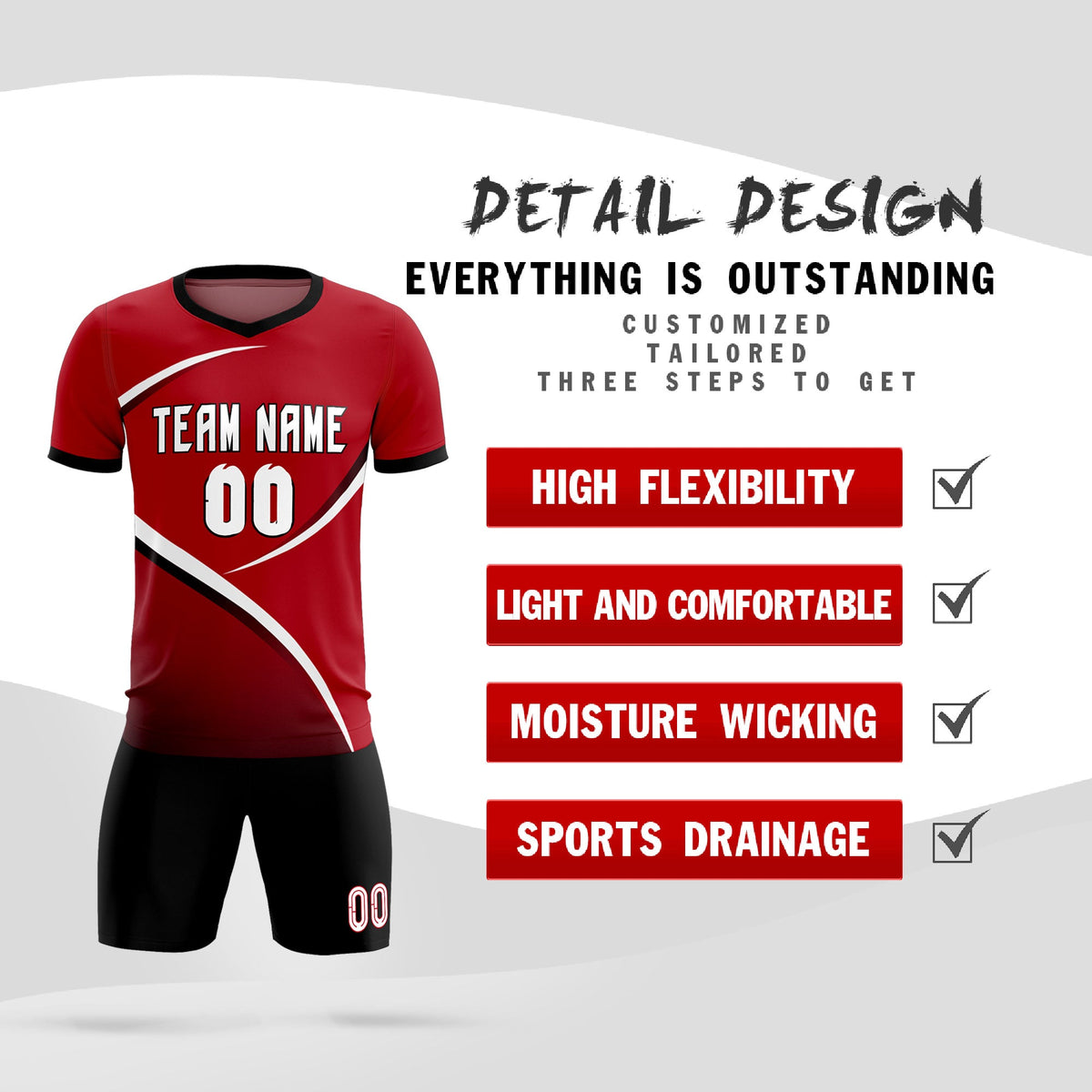 Custom Red Black Color Block Training Uniform For Men Soccer Sets Jersey