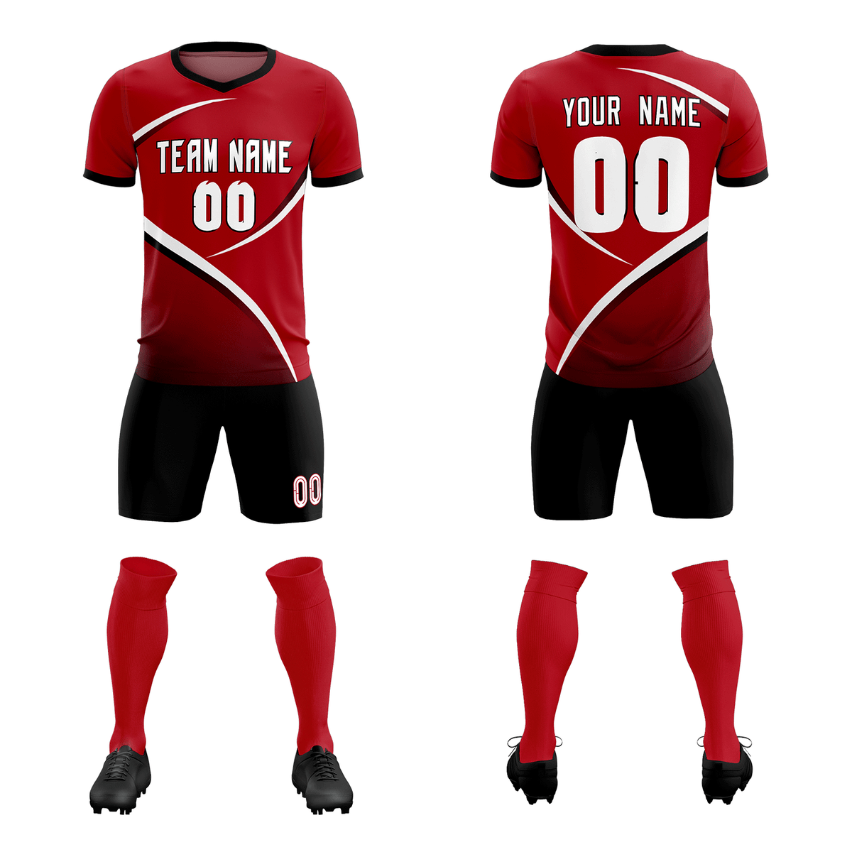 Custom Red Black Color Block Training Uniform For Men Soccer Sets Jersey