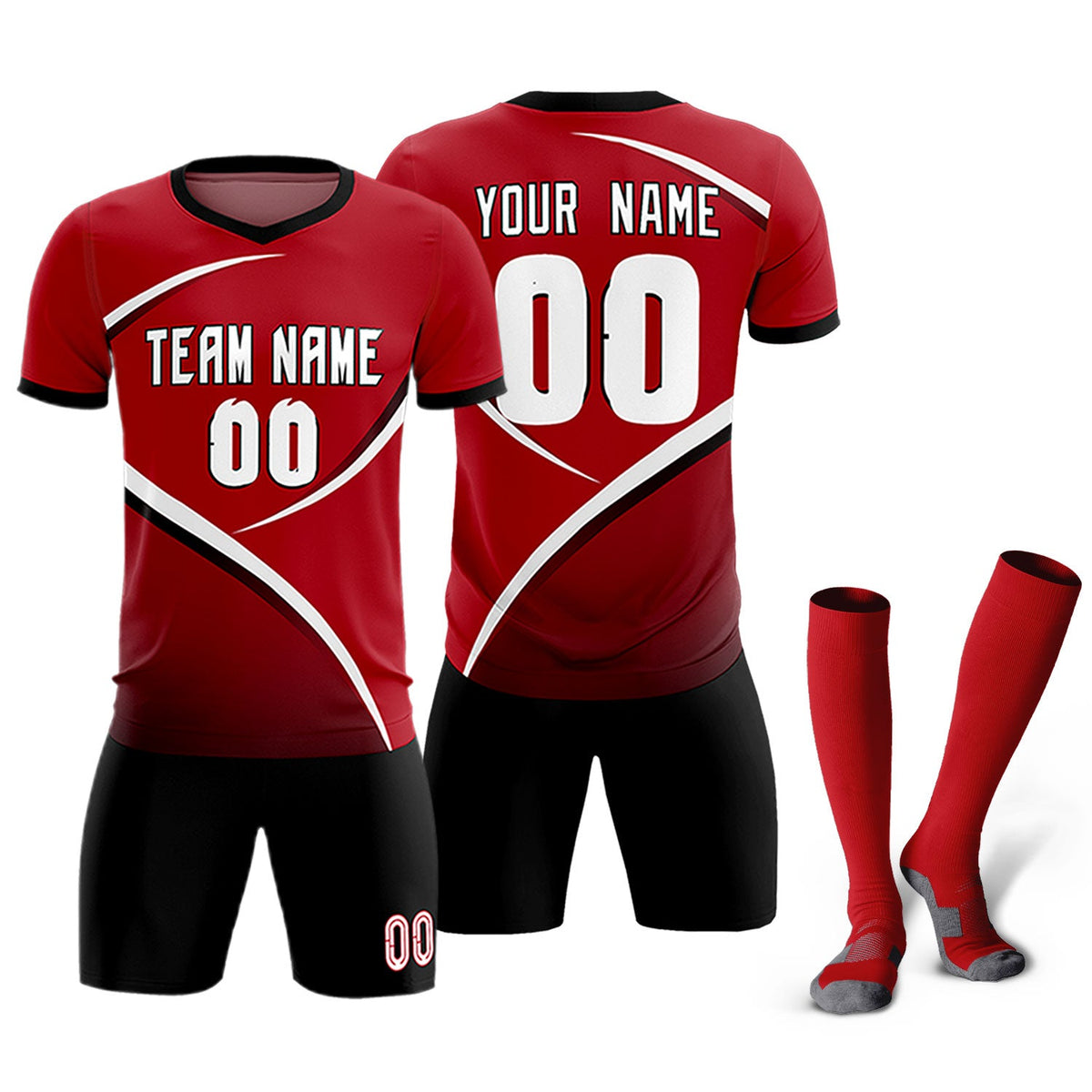 Custom Red Black Color Block Training Uniform For Men Soccer Sets Jersey