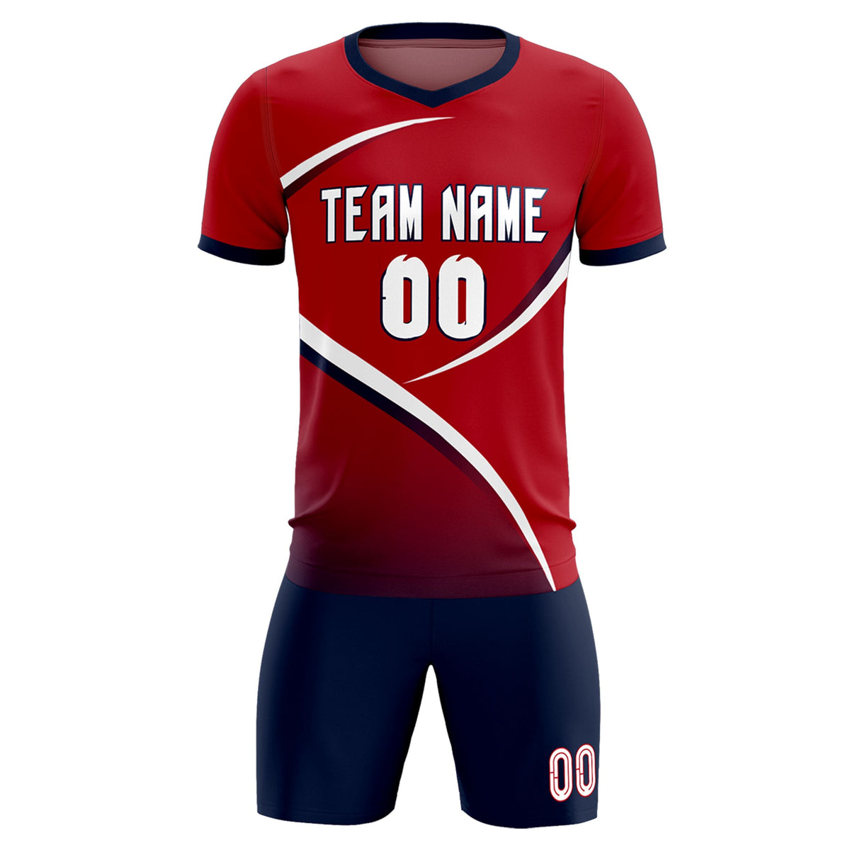 Custom Red Navy Color Block Training Uniform For Men Soccer Sets Jersey
