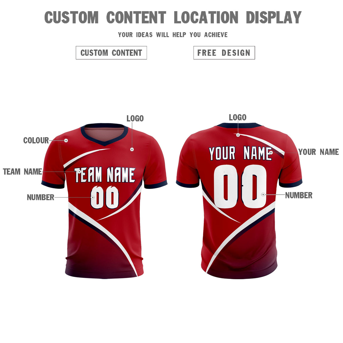 Custom Red Navy Color Block Training Uniform For Men Soccer Sets Jersey