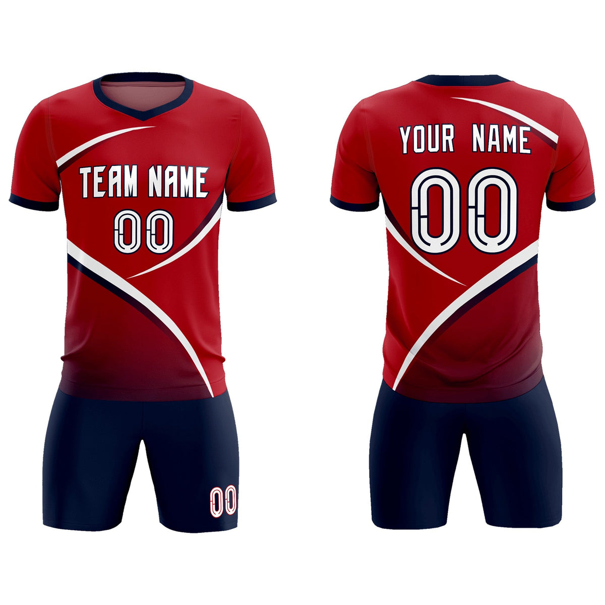 Custom Red Navy Color Block Training Uniform For Men Soccer Sets Jersey