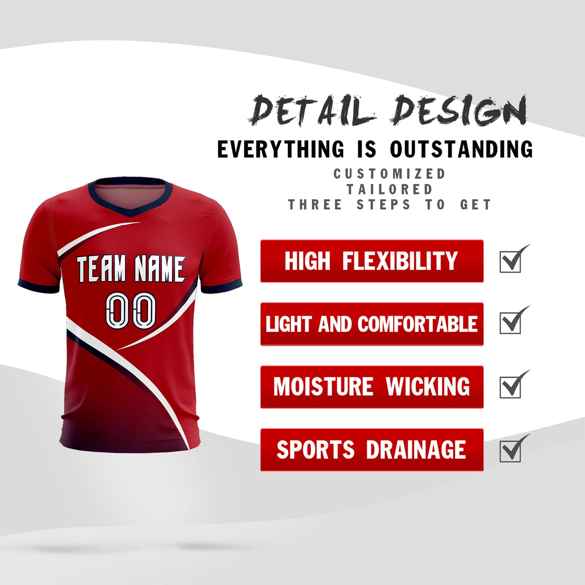 Custom Red Navy Color Block Training Uniform For Men Soccer Sets Jersey