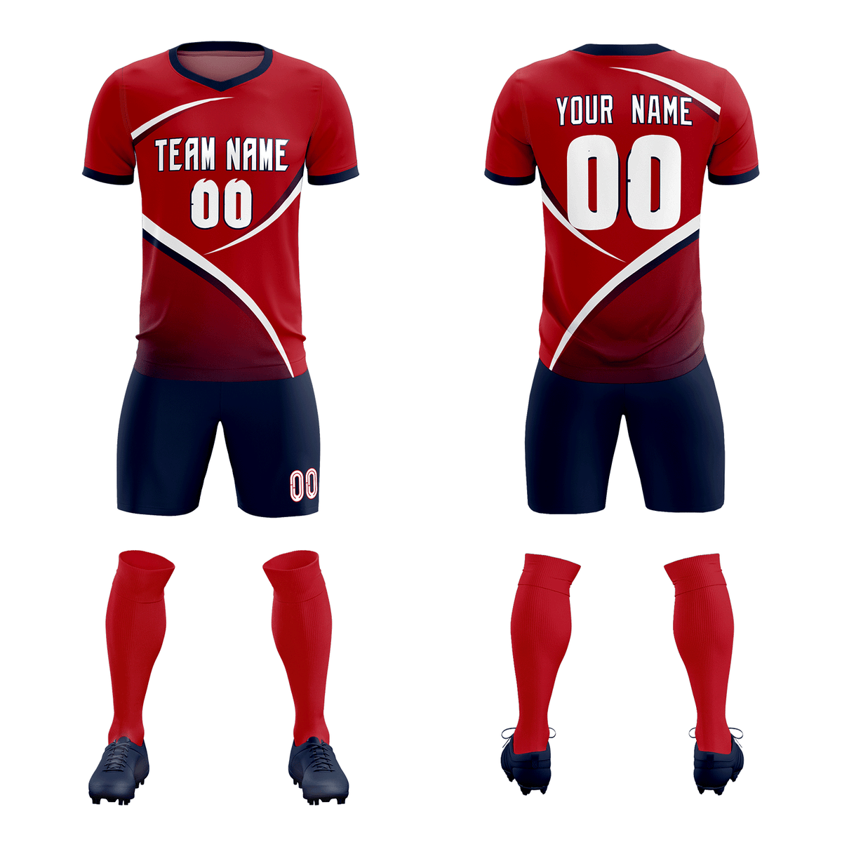 Custom Red Navy Color Block Training Uniform For Men Soccer Sets Jersey