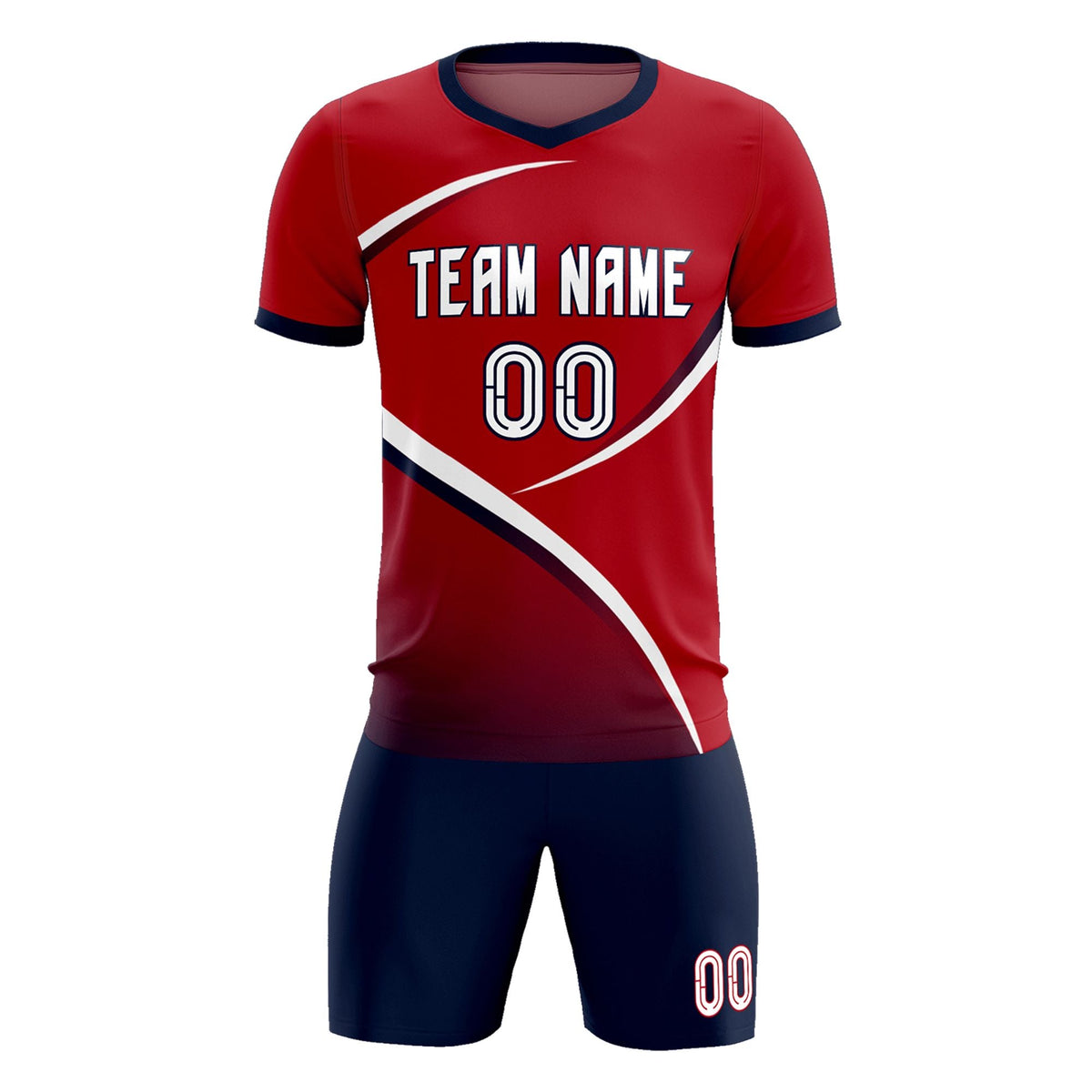 Custom Red Navy Color Block Training Uniform For Men Soccer Sets Jersey