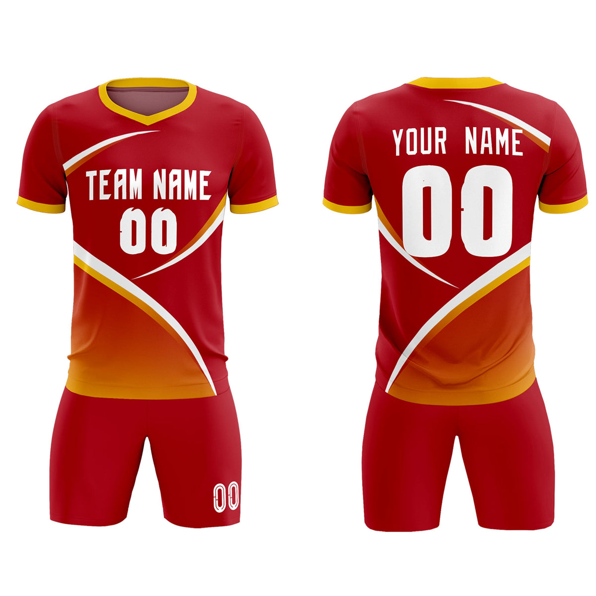 Custom Red Gold Color Block Training Uniform For Men Soccer Sets Jersey