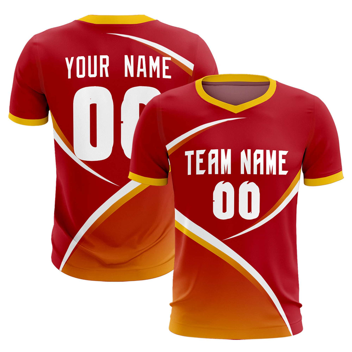 Custom Red Gold Color Block Training Uniform For Men Soccer Sets Jersey