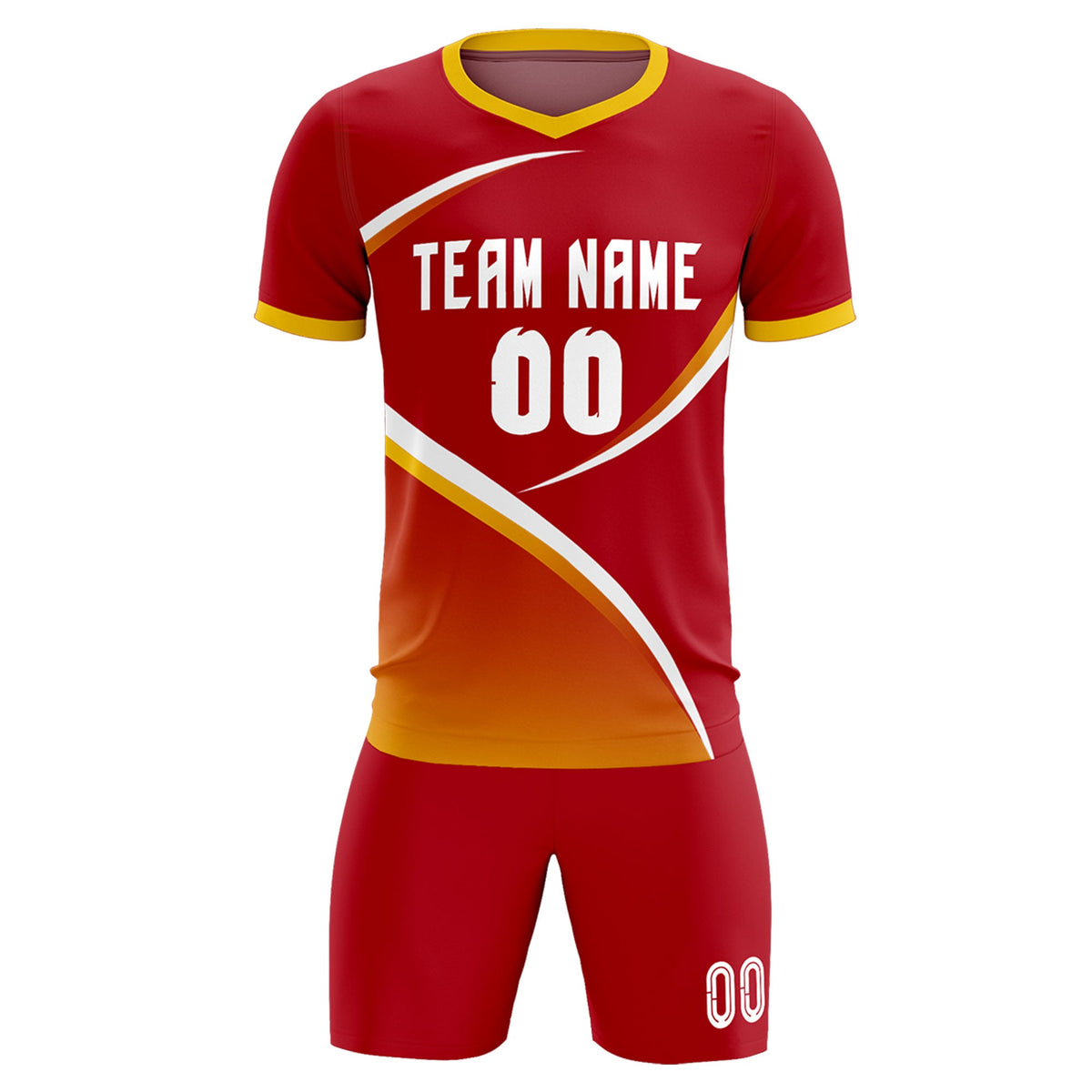 Custom Red Gold Color Block Training Uniform For Men Soccer Sets Jersey