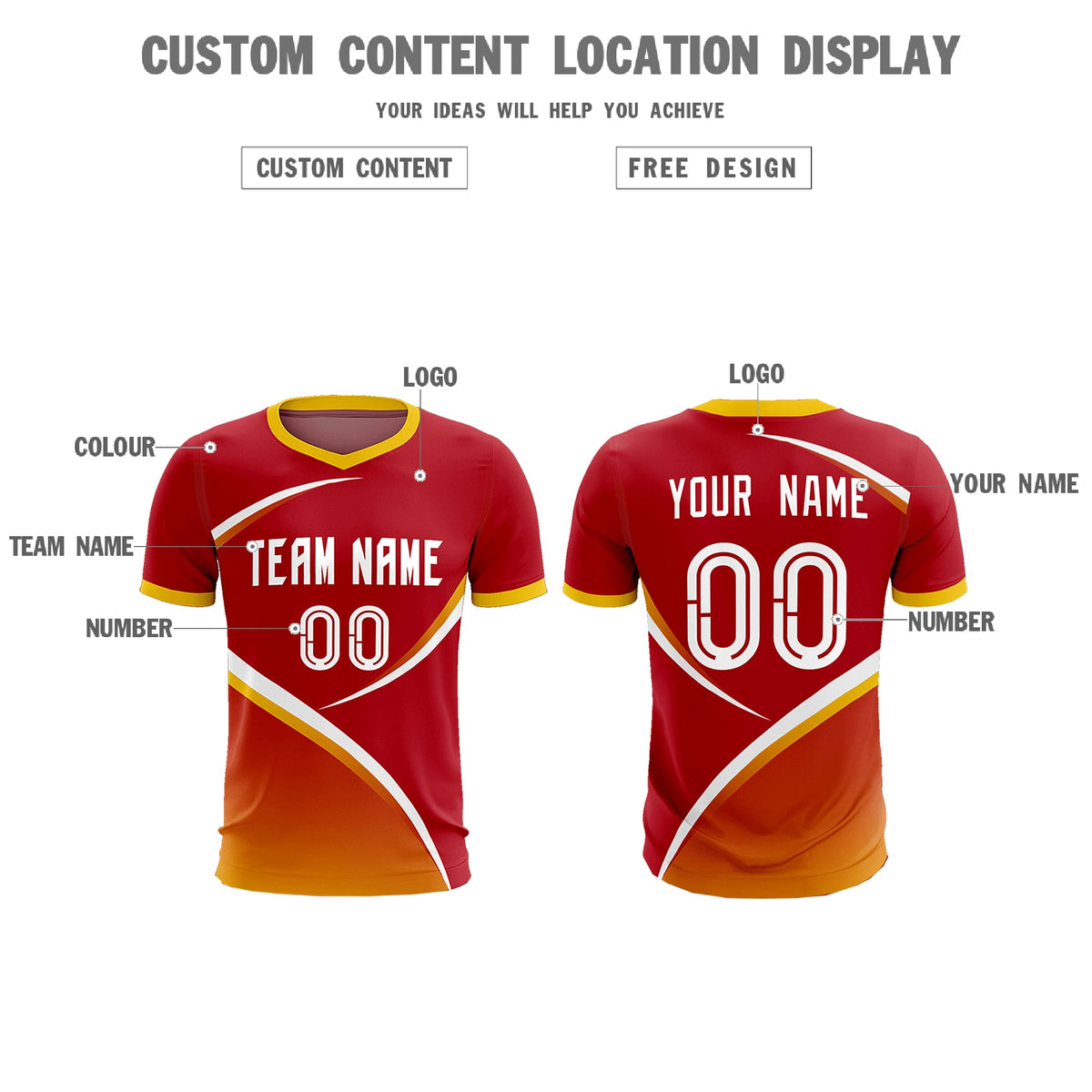 Custom Red Gold Color Block Training Uniform For Men Soccer Sets Jersey