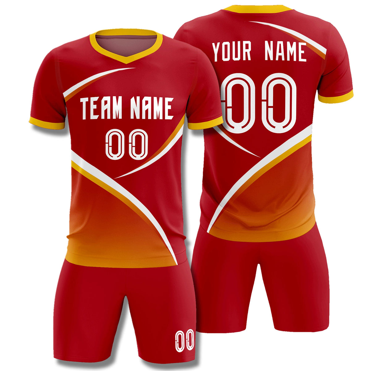 Custom Red Gold Color Block Training Uniform For Men Soccer Sets Jersey
