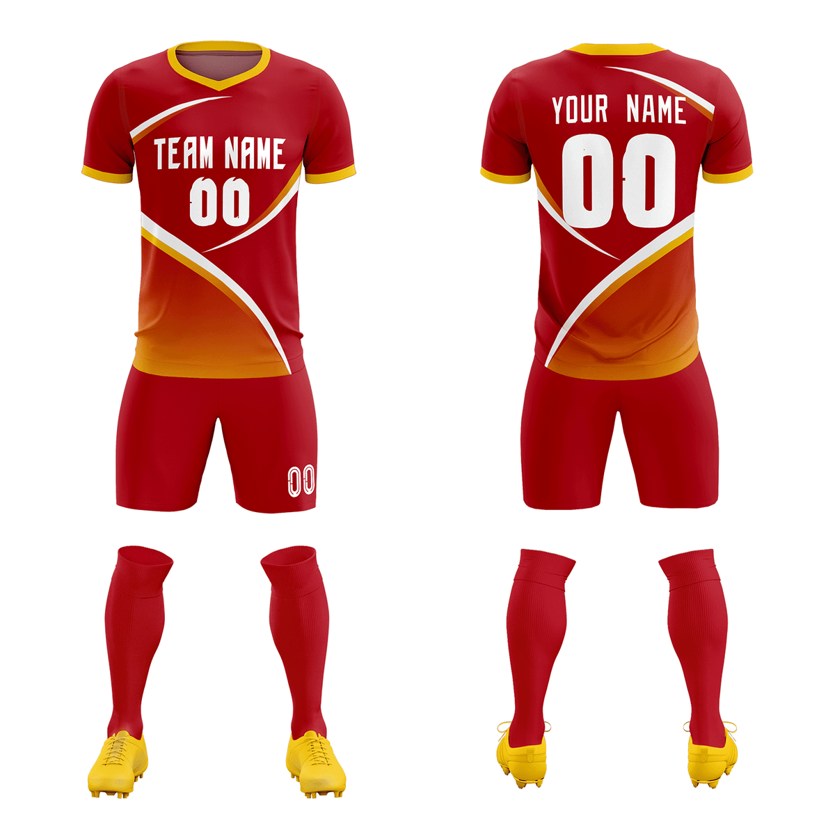 Custom Red Gold Color Block Training Uniform For Men Soccer Sets Jersey