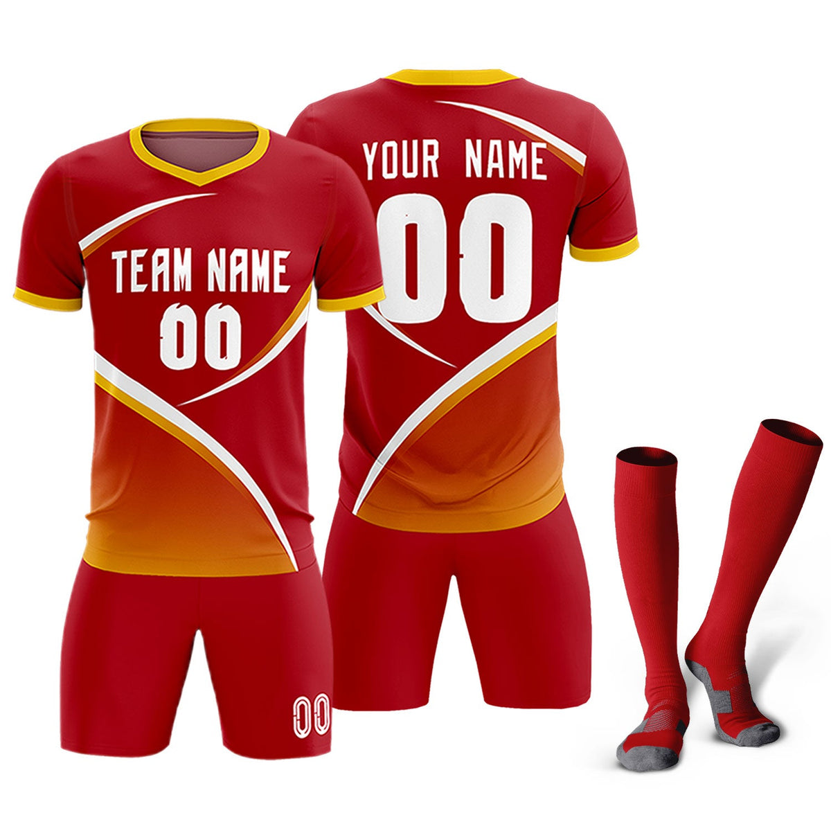 Custom Red Gold Color Block Training Uniform For Men Soccer Sets Jersey