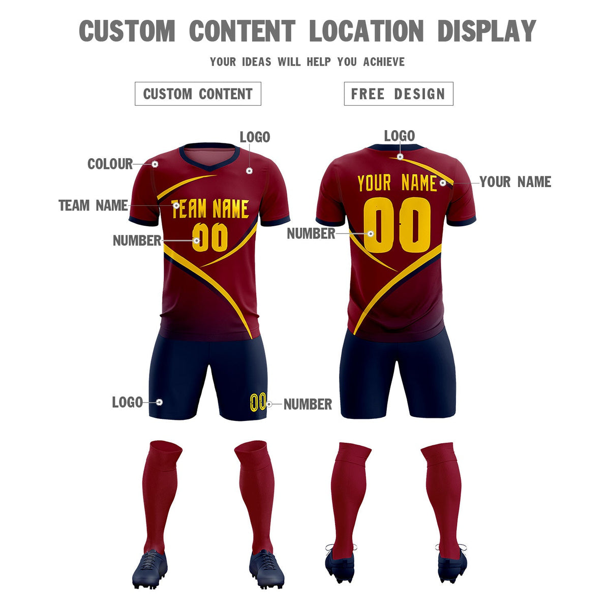 Custom Crimson Navy Color Block Training Uniform For Men Soccer Sets Jersey