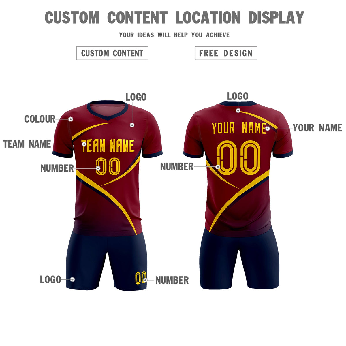 Custom Crimson Navy Color Block Training Uniform For Men Soccer Sets Jersey