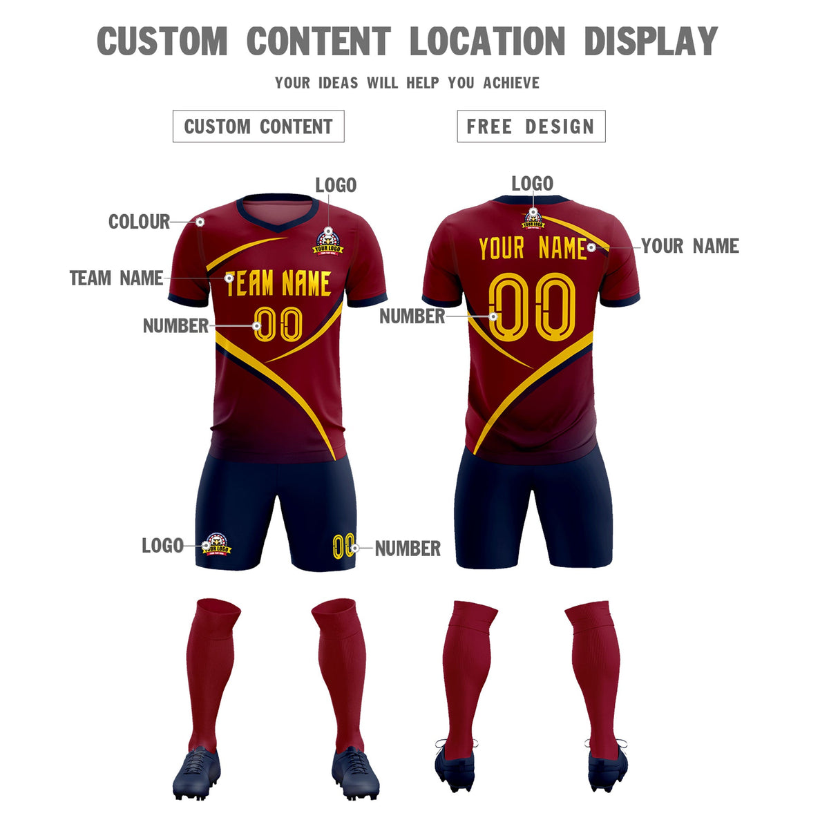 Custom Crimson Navy Color Block Training Uniform For Men Soccer Sets Jersey